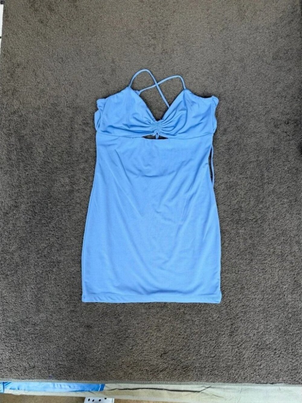 Love Tree Light Blue Ruched Cutout Open Back Bodycon Mini Dress Small 4781DY